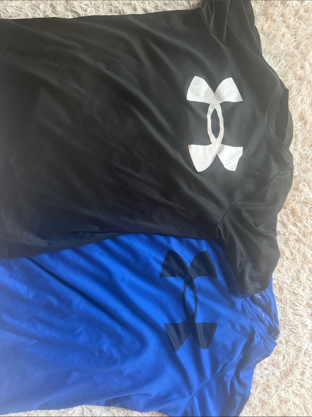 Two Kids Under Armour Black & Royal Blue Logo Performance Tees